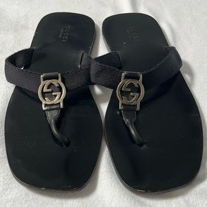 Authentic Vintage Gucci Double GG Black Sandals
